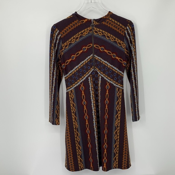 Free People Stella retro mod shift dress chocolate brown chain long sleeve Small - Picture 4 of 5